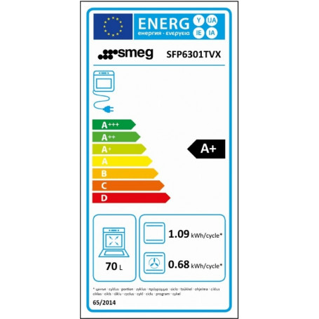 Four multifonction pyrolyse Classica 70l A+ Noir mat - SMEG Réf. SFP6301TVN